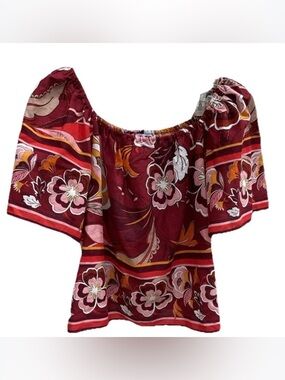 NWT Burgundy Floral Off-Shoulder Peasant Top